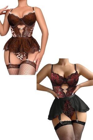 Corset Bodysuit Underwire Lingerie Set Teddy Boudoir Outfits Sexy Lingerie For Women Stockings