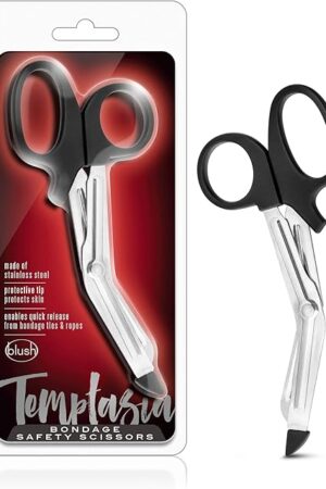 Blush Novelties Temptasia BDSM 65 inch Curved Stainless Steel Safety Bandage Scissors - First Aid EMT Trauma Surgical Shears - Cuts Bondage Tape and Rope