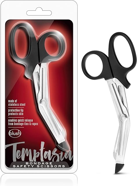 Blush Novelties Temptasia BDSM 65 inch Curved Stainless Steel Safety Bandage Scissors - First Aid EMT Trauma Surgical Shears - Cuts Bondage Tape and Rope