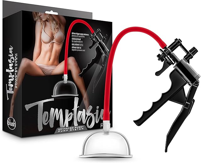 Blush Temptasia Pussy Pump - Advanced Clitoral & Vaginal Suction Toy for Women, Nterchange Compatible, Trigger Grip, Enhanced Sensation, UltraSilk Silicone, Easy Release Vulva Pumping System - (Black)