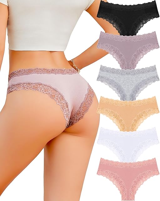 Cotton Underwear for Women Sexy Panties Lace Hipster Low Rise Breathable Womens Cheeky 6 Pack S-XL
