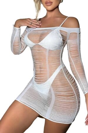 Womens Lingerie Sexy babydoll Cut Out Mesh Bodycon Dress Fishnet Lingerie Long Sleeve Free Size