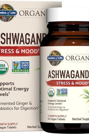 Garden of Life Organic Ashwagandha Supplement with Probiotics & Ginger - Stress, Mood & Energy Support, Vegan, Gluten Free, Non GMO, 2 Month Supply, 60 Tablets