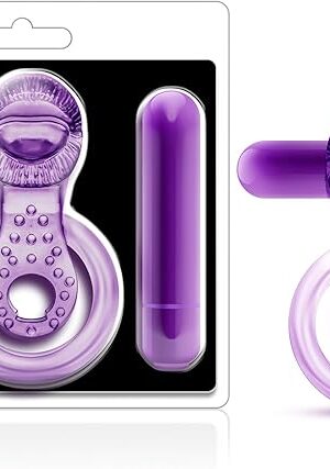 Blush Novelties Play with Me Lick It Vibrating Double Strap Stretchy C Ring - Tongue, Soft Ticklers Clitoris - Ball Strap Stretch You, Prolong Sex - Waterproof - Sexual Enhancer Couples - Purple