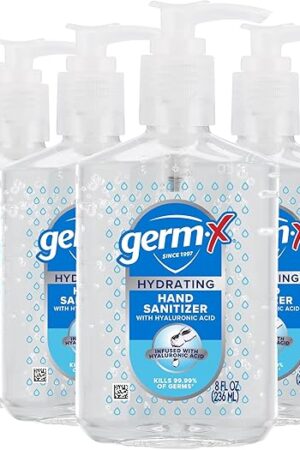 Germ-X Hand Sanitizer, Hydrating with Hyaluronic Acid, 8 Fl Oz Pump (Pack of 6) Instant & No Rinse Formula for All Skin Types, Back to School Supplies, Formulated without Parabens, Phthalates & Dyes