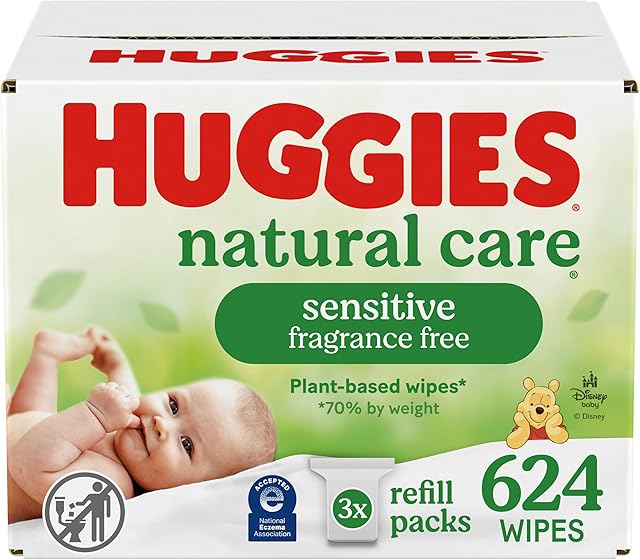 Huggies Natural Care Sensitive Baby Wipes, Hypoallergenic, 99% Purified Water, 3 Refill Packs (624 Wipes Total)