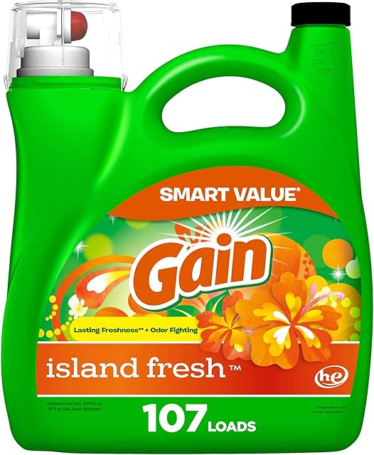 Gain + Aroma Boost Liquid Laundry Detergent, Island Fresh Scent, 107 Loads, 154 fl oz, HE Compatible