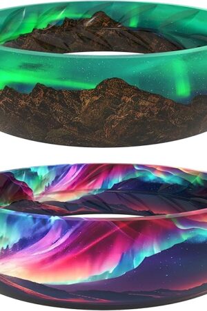 Zollen Silicone Wedding Rings for Women 2 Packs ，Breathable Printed Design with Leaves，Unique Design, Comfort Fit Ring