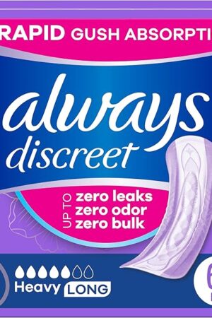 Always Discreet Adult Incontinence Pads for Women, Heavy Absorbency, Long Length, Postpartum Pads, 64 Count (2 Packs of 32)