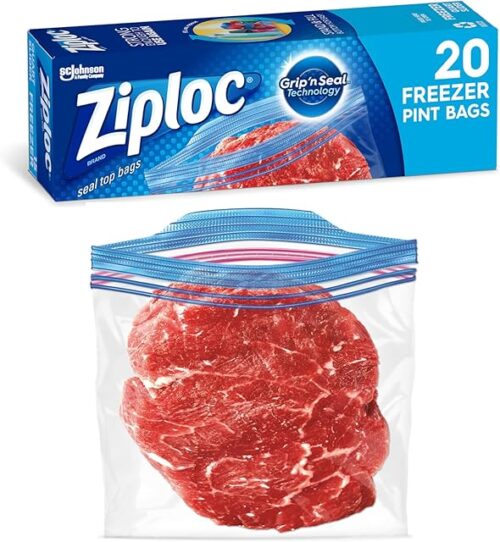 Ziploc Pint Food Storage Freezer Bags, Grip 'n Seal Technology for Easier Grip, Open, and Close, 20 Count