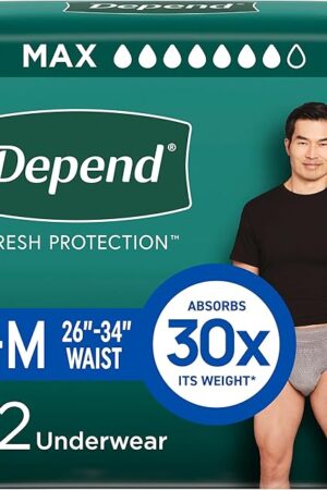 Depend Fresh Protection Adult Incontinence Underwear for Men, Disposable, Maximum, Small/Medium, Grey, 32 Count, Packaging May Vary