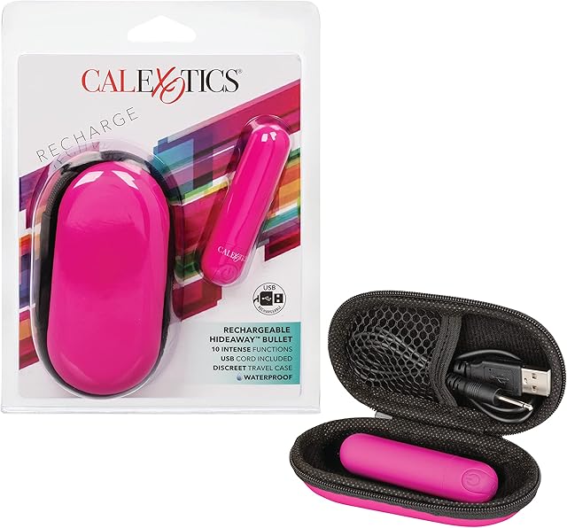 CalExotics Rechargeable Hideaway Bullet Vibrator, 10-Function Rechargeable Vibrating Massager with Travel Case - Pink SE-0062-30-2