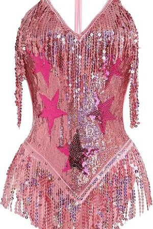 Women Music Festival Rave Fringe Trim Sleeveless Sequins Tassel Bodysuit Country Concert Nightclub Halloween Costume