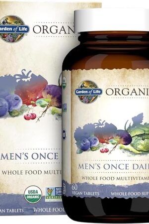 Garden of Life Once Daily Whole Food Multivitamin for Men, Organic Mens Vitamins & Minerals, Vitamin C, Zinc, Vegan, for Health & Well-Being, 60 Tablets
