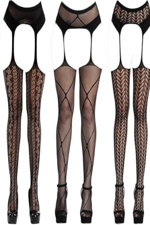 Women's 5 Styles Pack Sexy Stockings Lingerie Mesh Babydoll Stretch Sleepwear Thigh High Tights Pack for Girlfriend Wife