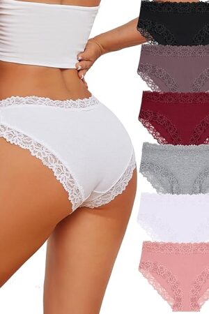 Cotton Underwear for Women Cheeky Bikini Womens Underwear Pack Sexy Lace Wasit Hipster Brief Panties for Ladies