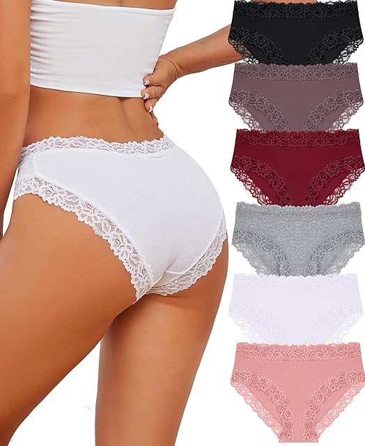 Cotton Underwear for Women Cheeky Bikini Womens Underwear Pack Sexy Lace Wasit Hipster Brief Panties for Ladies