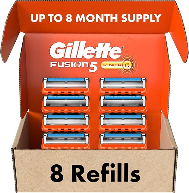 Gillette Fusion5 Power Razor Blades for Men, 5-Blade Razor Refills, 8 Count