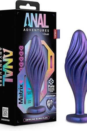 Blush Novelties Anal Adventures Matrix Morpheus Silicone Anal Plug - Textured Swirled Bling Buttplug - Stayput Comfort for Safety - Satin Smooth Texture Ultrasilk - Tapered Head - Sex Toy Couples