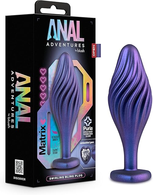 Blush Novelties Anal Adventures Matrix Morpheus Silicone Anal Plug - Textured Swirled Bling Buttplug - Stayput Comfort for Safety - Satin Smooth Texture Ultrasilk - Tapered Head - Sex Toy Couples