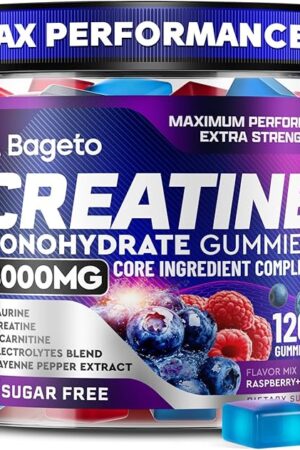 Creatine Monohydrate Gummies Complex 8000mg for Men and Women, Flavored and Chewable Creatine with Taurine, L-Carnitine, Electrolyte for Muscle Growth, Strength & Energy, Pre Workout Gummies 120pcs