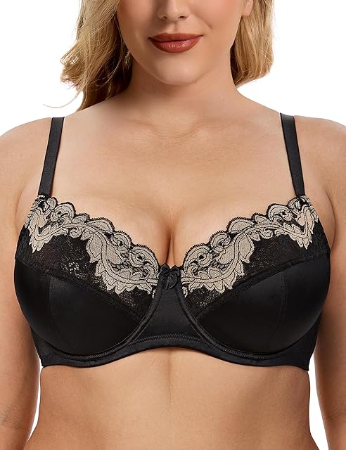 Women's Sexy Lace Bra Mesh Underwired Full Coverage Shelf Bra Unlined
