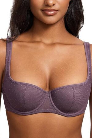 Women's Balconette Bra Lightly Padded Plus Size Sexy Mesh Demi Underwire Bras Wide Cushioned Straps