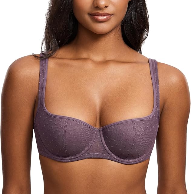 Women's Balconette Bra Lightly Padded Plus Size Sexy Mesh Demi Underwire Bras Wide Cushioned Straps
