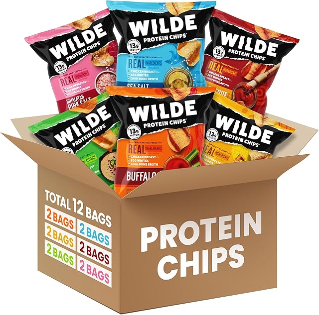 WILDE Protein Chips Variety Pack, High Protein Snacks for Adults, Keto Chips, Gluten Free, Low Carb Snack Box Made with Real Ingredients 134oz Bags, Pack of 12