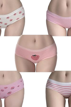 Women's Panties Breathable Cotton Brief Cosplay Anime Print Underwear Cute 5-Pack (3139)