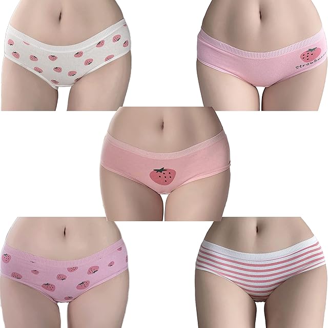 Women's Panties Breathable Cotton Brief Cosplay Anime Print Underwear Cute 5-Pack (3139)