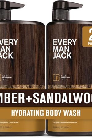 Every Man Jack Nourishing Amber + Sandalwood Mens Body Wash for All Skin Types - Cleanse, Nourish, and Hydrate Skin with Naturally Derived Coconut, Glycerin - 338 fl oz - 2 Bottles