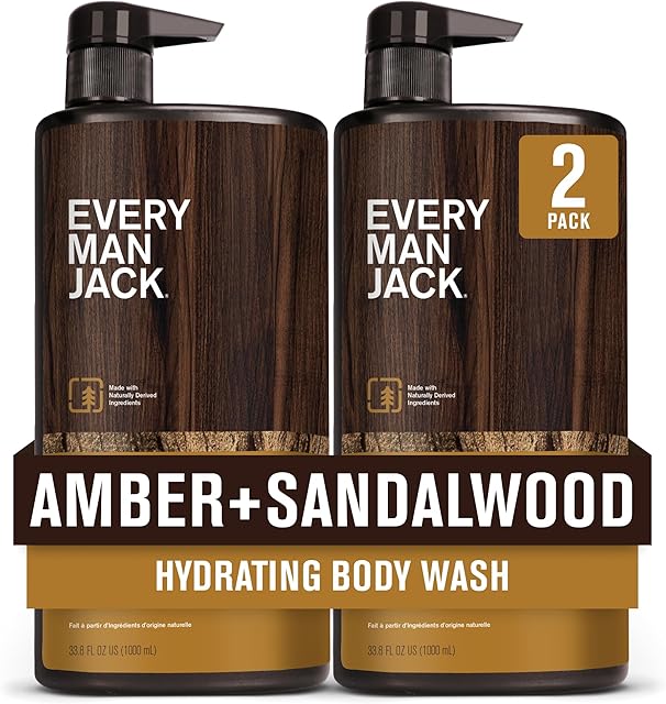 Every Man Jack Nourishing Amber + Sandalwood Mens Body Wash for All Skin Types - Cleanse, Nourish, and Hydrate Skin with Naturally Derived Coconut, Glycerin - 338 fl oz - 2 Bottles