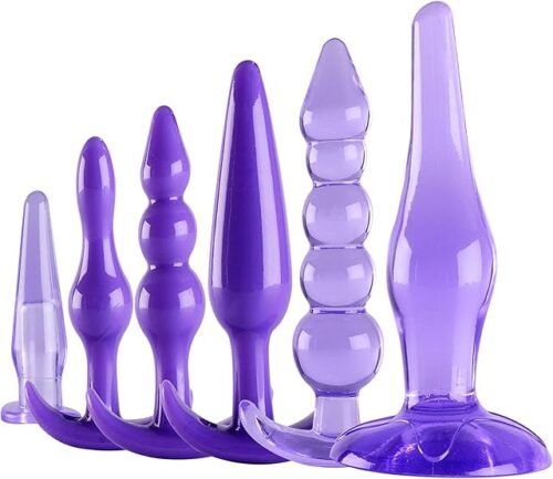 YiFeng 6PCS Anal Trainer Kit Butt Plugs Beginner Set Silicone Prostate Massager (Purple)