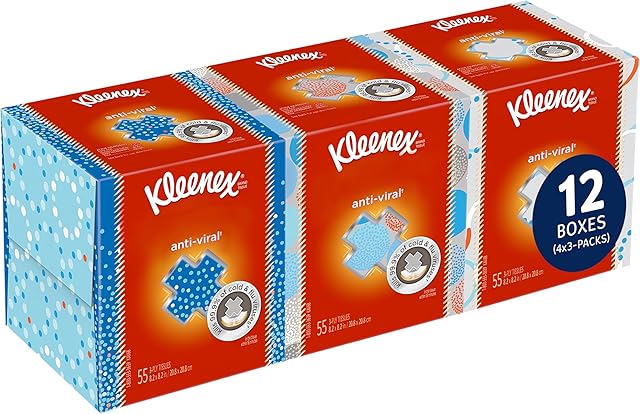 Kleenex Professional Anti-Viral Facial Tissue, Bulk (21286), 3-Ply, White, Upright Cube Boxed Format, Designed for Business (55 Tissues/Box, 3 Boxes)