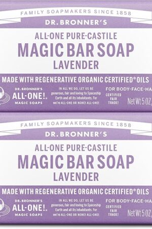 Dr Bronner's Pure-Castile Magic Bar Soap - Made with Regenerative Organic Certified Oils - For Face, Body, Hair- Gentle on Sensitive Skin - Vegan Soap Bars for Men & Women - Lavender, 2 Pack, 5oz