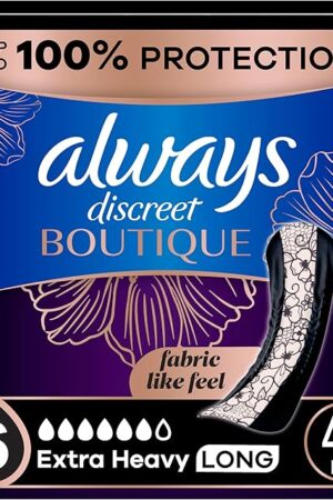Always Discreet Boutique Incontinence Pads, for Bladder Leaks, Extra Heavy Absorbency, Long Length, 40 Count (2 Packs of 20)