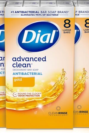 Dial Antibacterial Deodorant Bar Soap, Advanced Clean, Gold, 4 Oz, 32 Bars