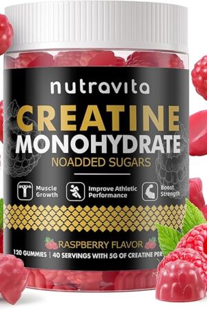 Creatine Monohydrate Gummies for Men & Women-5g of Creatine Monohydrate per Serving - Sugar Free,Vegan, Raspberry Flavor, 120 Count