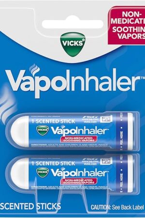 Vicks VapoInhaler, On-the-Go Portable Nasal Inhaler, Non-Medicated, With Refreshing Vicks Vapors, Menthol Scent , 2 Scented Sticks