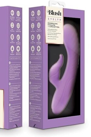 Blush Novelties Evelyn - 8 Inch Liquid Silicone Quiet G-Spot Rabbit Vibrator with Clitoral Stimulator - 10 Mode Motor - USB Rechargeable Battery Operated Dildo - IPX7 Waterproof Sex Toy - Purple