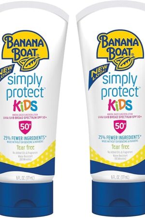Banana Boat 100% Mineral Kids Sunscreen Lotion SPF 50, Twin Pack | Banana Boat Mineral Sunscreen for Kids, Childrens Sunblock SPF 50, Oxybenzone-Free, 6oz each (Pack of 2)