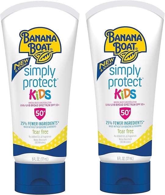 Banana Boat 100% Mineral Kids Sunscreen Lotion SPF 50, Twin Pack | Banana Boat Mineral Sunscreen for Kids, Childrens Sunblock SPF 50, Oxybenzone-Free, 6oz each (Pack of 2)
