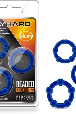 Blush Novelties Genuine Stay Hard Beaded Cock Rings in 3 Sizes - Soft, Super Stretchy - Increase Stamina - Longer, Harder, Bigger Thick Erections - Add Girth - Male Enhancement for Men, Couples - Blue