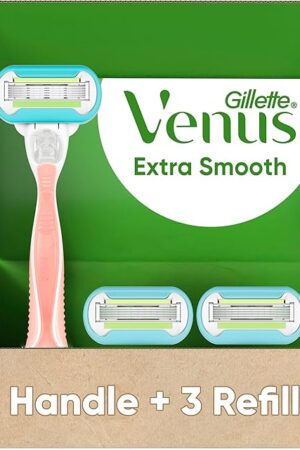 Gillette Venus Extra Smooth Pink Women's Razor, Pivoting Razor Head, 5 Blades for an Extra Smooth Shave, Handle + 3 Blade Refills
