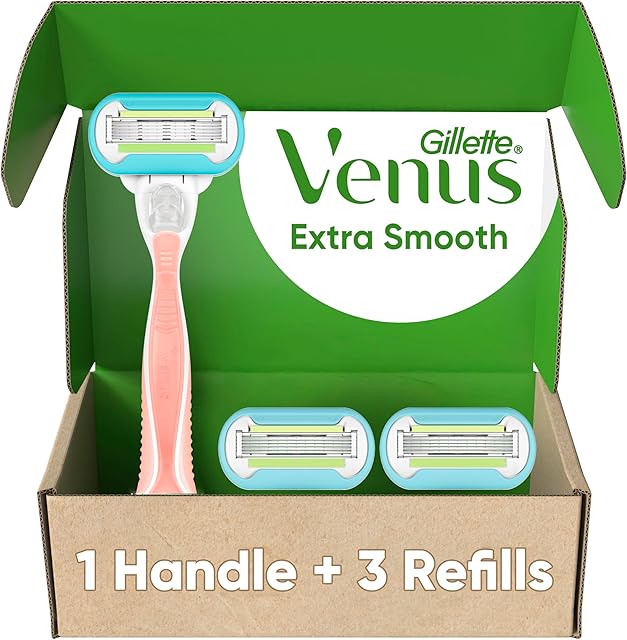 Gillette Venus Extra Smooth Pink Women's Razor, Pivoting Razor Head, 5 Blades for an Extra Smooth Shave, Handle + 3 Blade Refills
