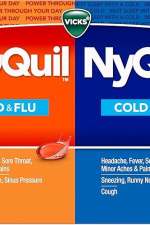 Vicks DayQuil & NyQuil Co-Pack, Cold & Flu Medicine, Powerful Multi-Symptom Daytime & Nighttime Relief for Headache, Fever, Sore Throat, Minor Aches & Pains, & Cough, 72ct