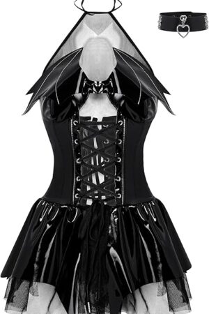 Anime Cosplay Costumes for Women-Sexy Halloween Costumes Rave Outfits for Women Bat Imp See-Through Skirt Design