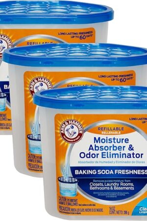 Arm & Hammer Fragrance Free Moisture Absorber and Odor Eliminator, 14 oz Tub, 3 Ct, Attract and Trap Excess Moisture, Eliminate Musty Odors
