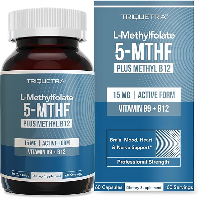 L Methyl Folate 15mg Plus Methyl B12 Cofactor ? High Potency, Active 5-MTHF Form - Supports Mood, Methylation, Cognition ? Bioactive Forms of Vitamin B9 & B12 (60 Capsules ? 60 Servings)